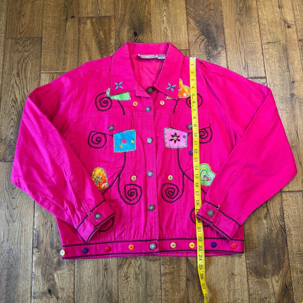 VTG New Direction Womens XL Pink Denim Embroidered Button Patch Jacket - Picture 3 of 5